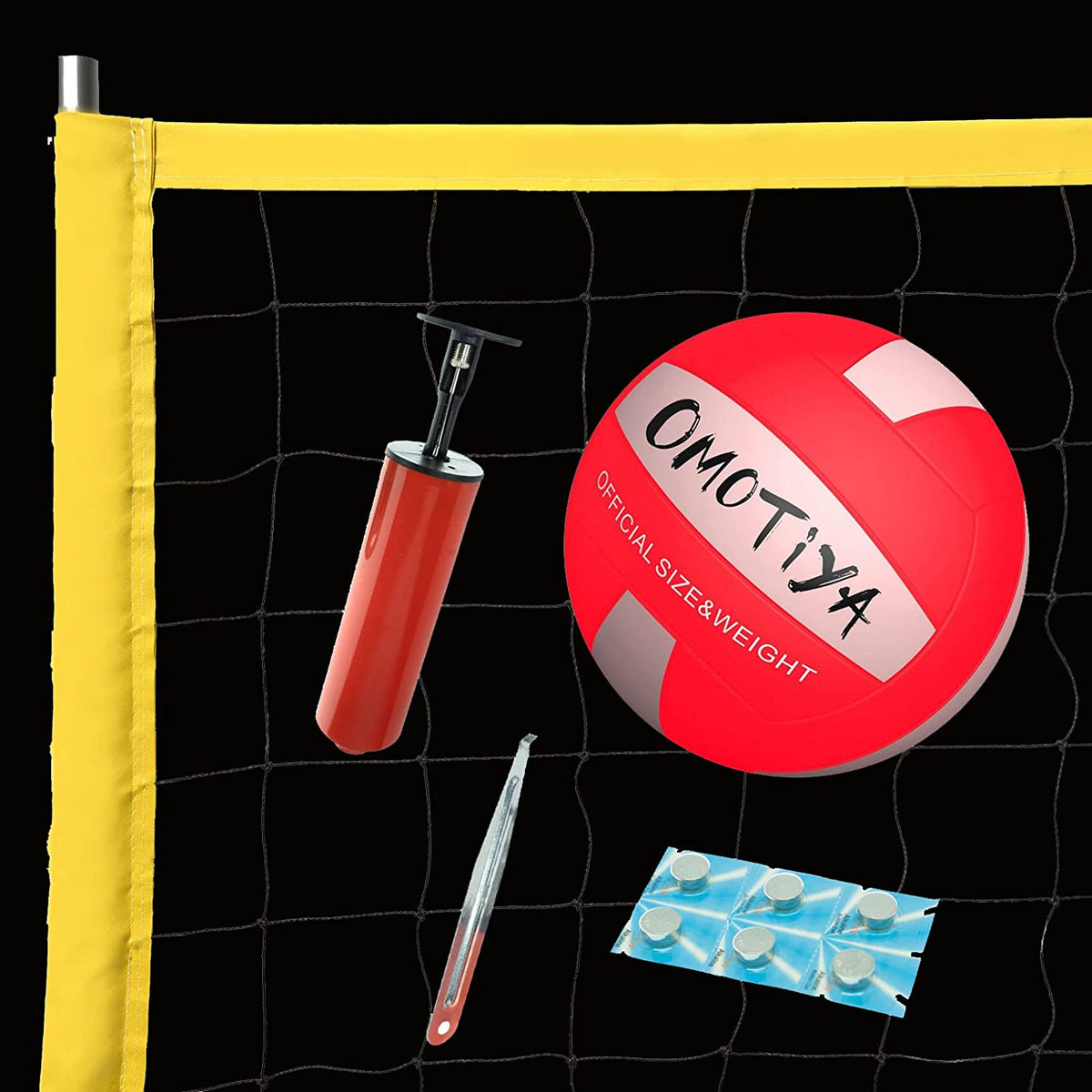 OMOTIYA LED Light Up Volleyball Set with Yellow Volleyball Net Orang Omotiya