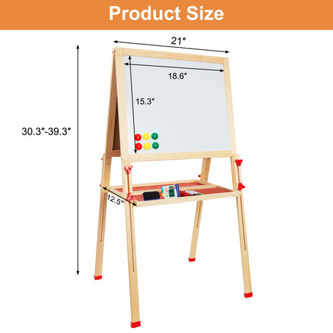 Adjustable Wooden Easel for Kids, Foldable Standing Art Easel for 3, 4, 5, 6, 7, 8 Years Old with Accessories, Drawing Painting Gifts for Boys & Girls Toddlers, Great Presents for Birthday
