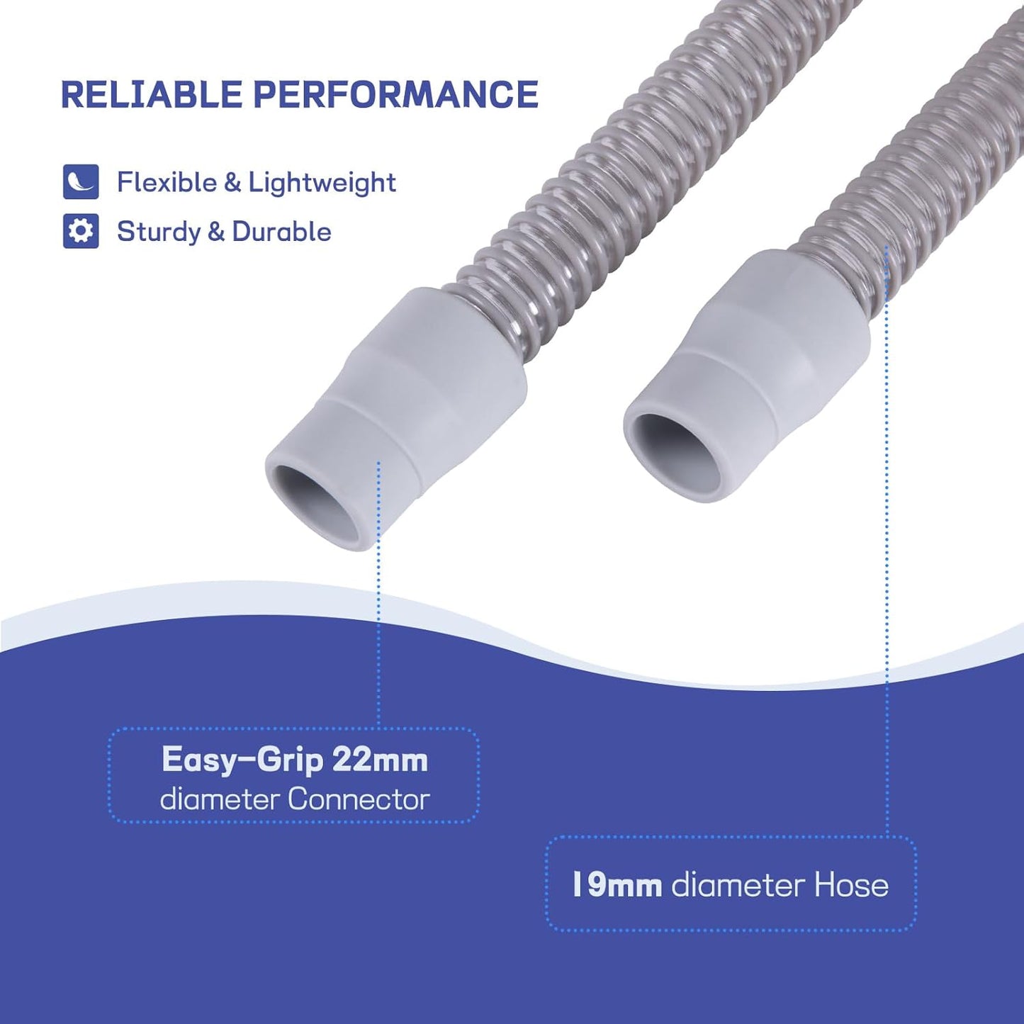 CPAP Tube - 6-Foot Universal CPAP Tubing -Compatible with Most Machines & Masks, 19mm CPAP Hose - 22mm connectors, Lightweight Flexible, Odor-Free, 2-Pack