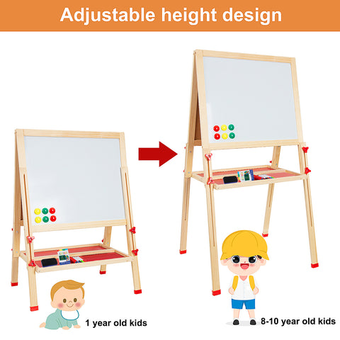 Adjustable Wooden Easel for Kids, Foldable Standing Art Easel for 3, 4, 5, 6, 7, 8 Years Old with Accessories, Drawing Painting Gifts for Boys & Girls Toddlers, Great Presents for Birthday