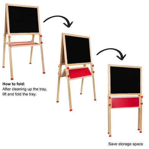 Adjustable Wooden Easel for Kids, Foldable Standing Art Easel for 3, 4, 5, 6, 7, 8 Years Old with Accessories, Drawing Painting Gifts for Boys & Girls Toddlers, Great Presents for Birthday