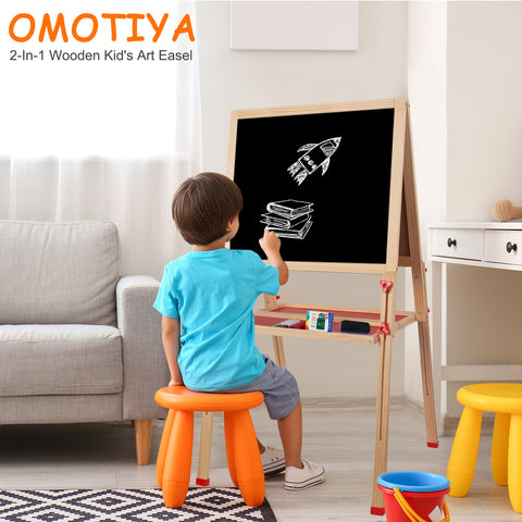 Adjustable Wooden Easel for Kids, Foldable Standing Art Easel for 3, 4, 5, 6, 7, 8 Years Old with Accessories, Drawing Painting Gifts for Boys & Girls Toddlers, Great Presents for Birthday