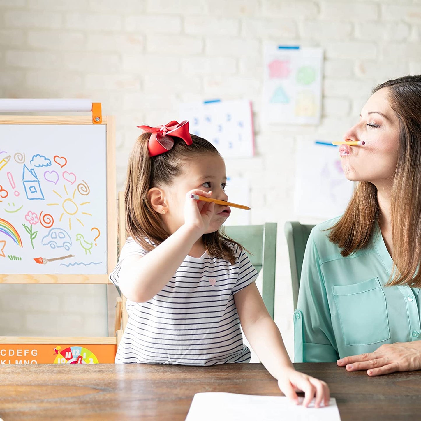 OMOTIYA Easel for Kids and Children, Wooden Kids Art Easel with Paper Roll, Magnetic Board, Whiteboard, Chalkboard - Orange