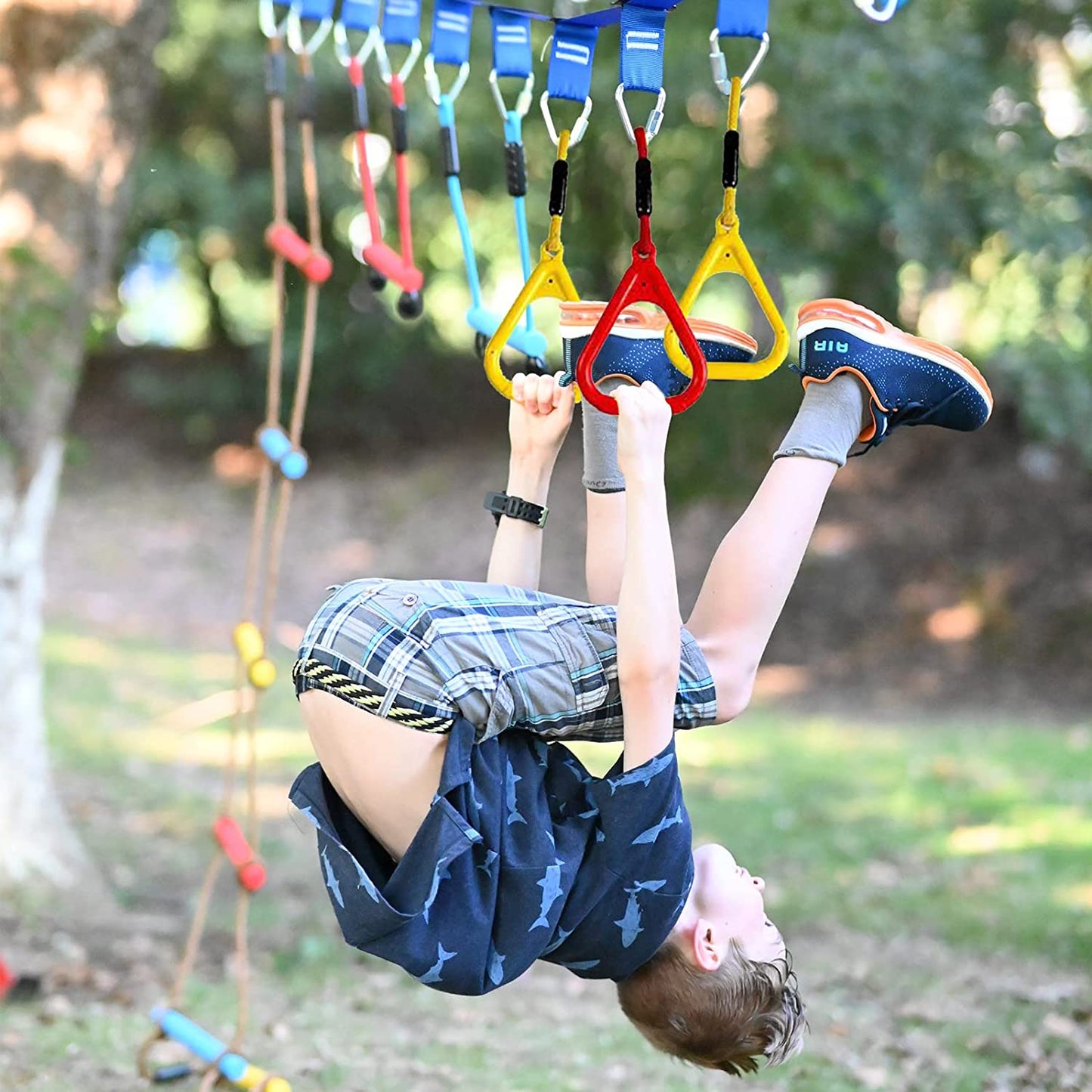 OMOTIYA Ninja Obstacle Course for Kids Backyard, 50FT Double Weatherproof Slacklines Design and 10 Accessories