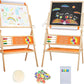 OMOTIYA Easel for Kids and Children, Wooden Kids Art Easel with Paper Roll, Magnetic Board, Whiteboard, Chalkboard - Orange